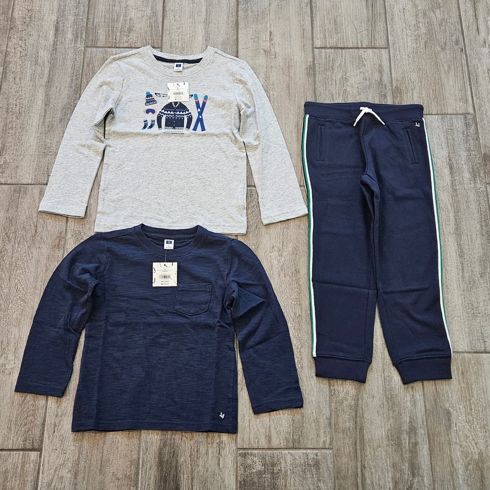 NEW Janie and Jack Outfit Set Kids 5 Blue Gray Ski‎ Graphic Joggers 3pc Bundle